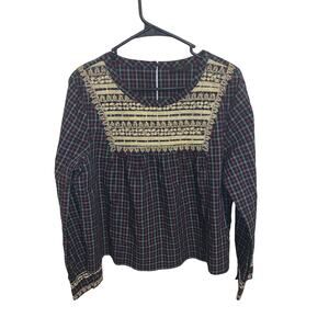 J. Crew Christmas/holiday plaid top with gorgeous embroidery compares to an XL